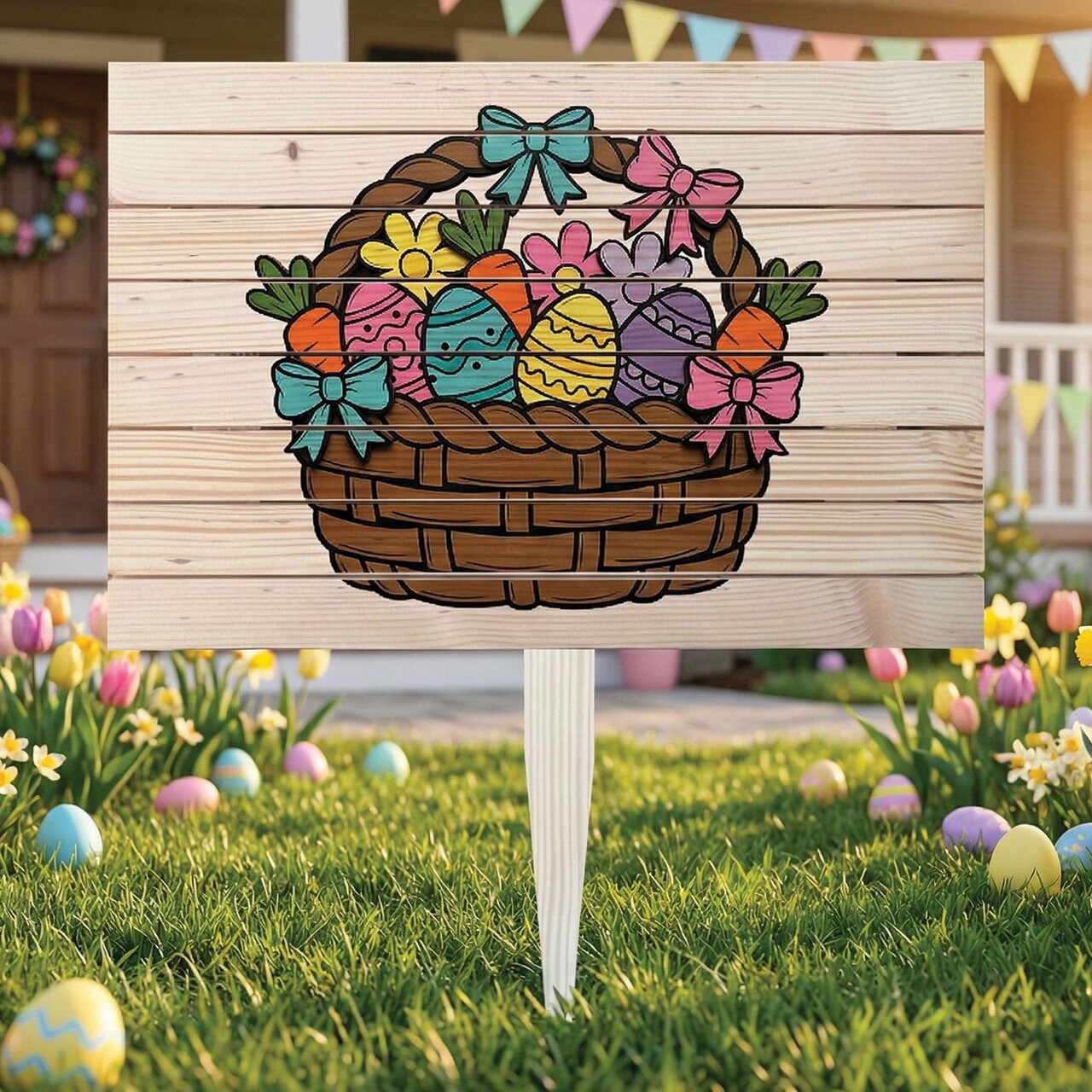 Semn de curte, Classic Easter Basket, 58x38 cm, Multicolor - imagine 5